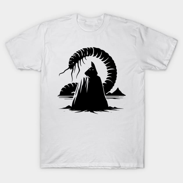 Hooded Figure in Desert T-Shirt by GeekyGetters